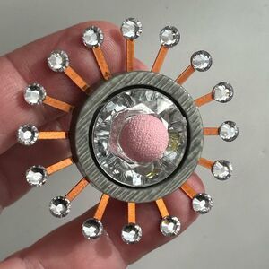 Vintage Upcycled Atomic Starburst Refrigerator Magnet Buttons Rhinestones